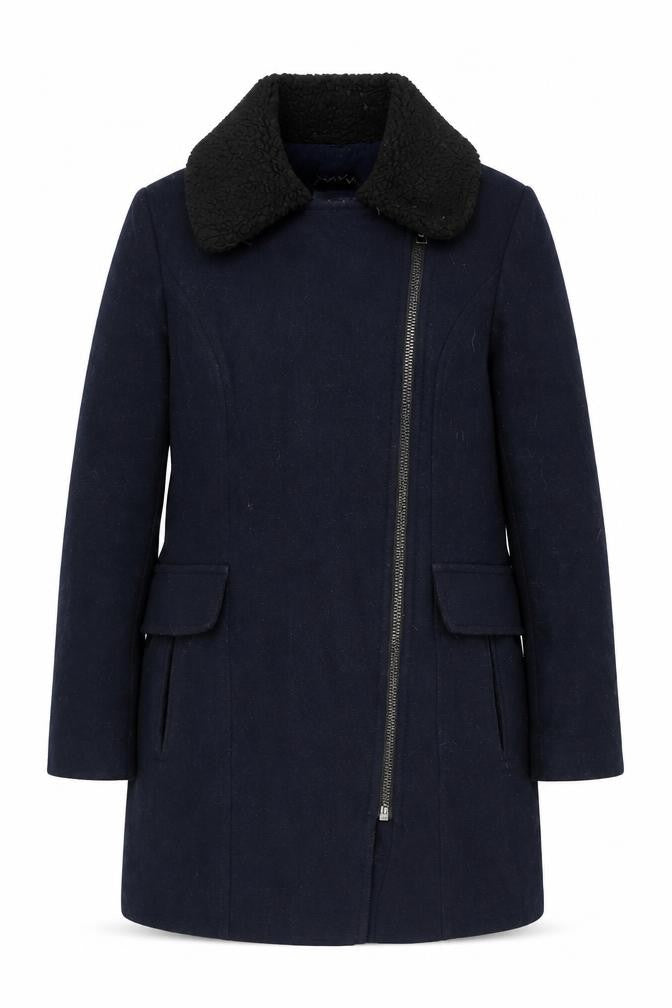 Front view of Next Black Wool Overcoat, size 14, Casual Zip