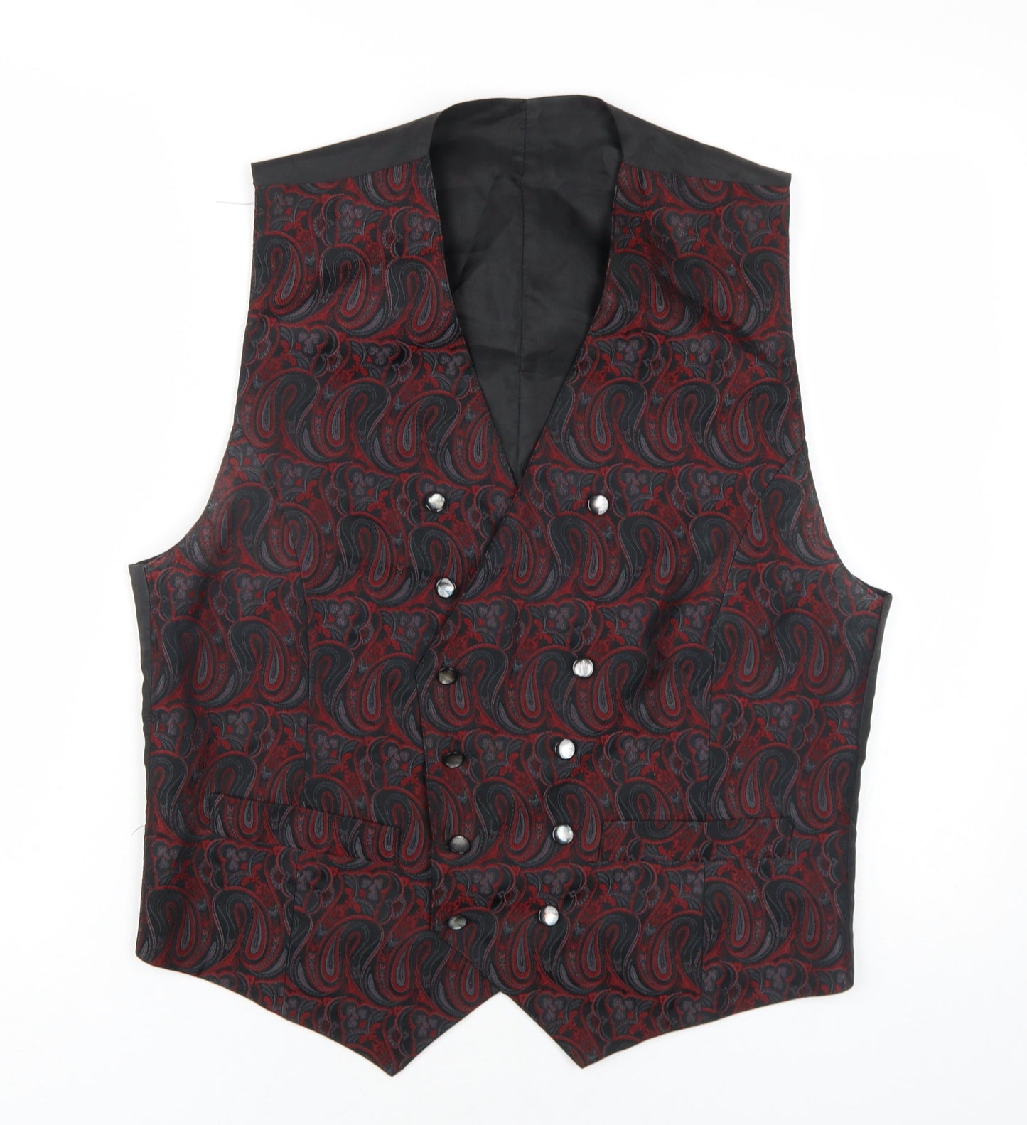 Youngs Mens Black Geometric Polyester Jacket Suit Waistcoat Size M Regular