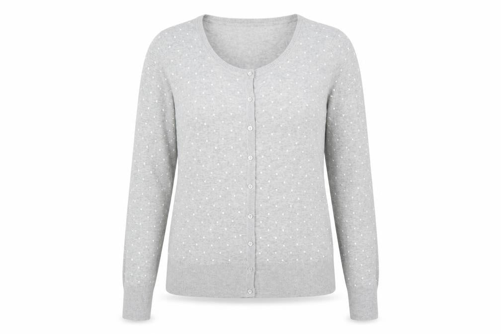 C&A Womens Grey Round Neck Polka Dot Cotton Cardigan Jumper Size M