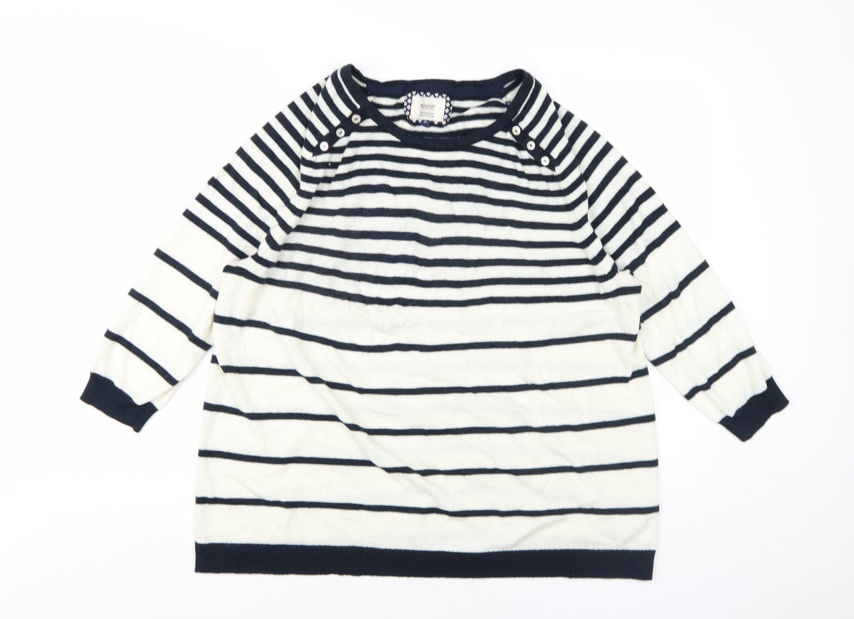 Maine Womens Ivory Round Neck Striped Acrylic Pullover Jumper Size 20