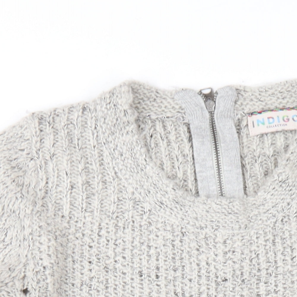 Indigo Womens Grey Round Neck Acrylic Pullover Jumper Size 8