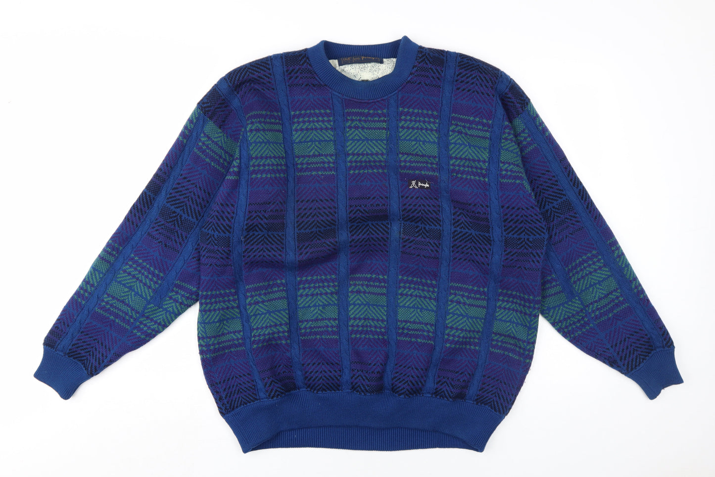 Pringle Mens Blue Plaid Wool Pullover Sweatshirt Size XL