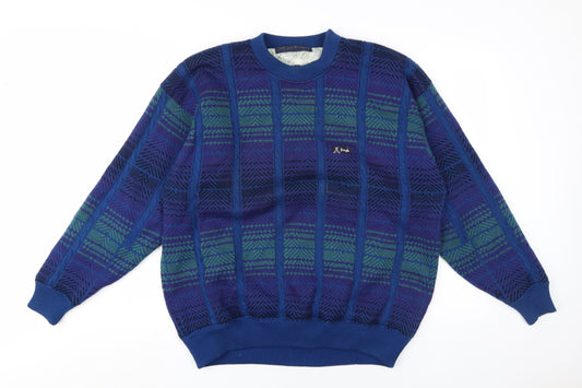 Pringle Mens Blue Plaid Wool Pullover Sweatshirt Size XL