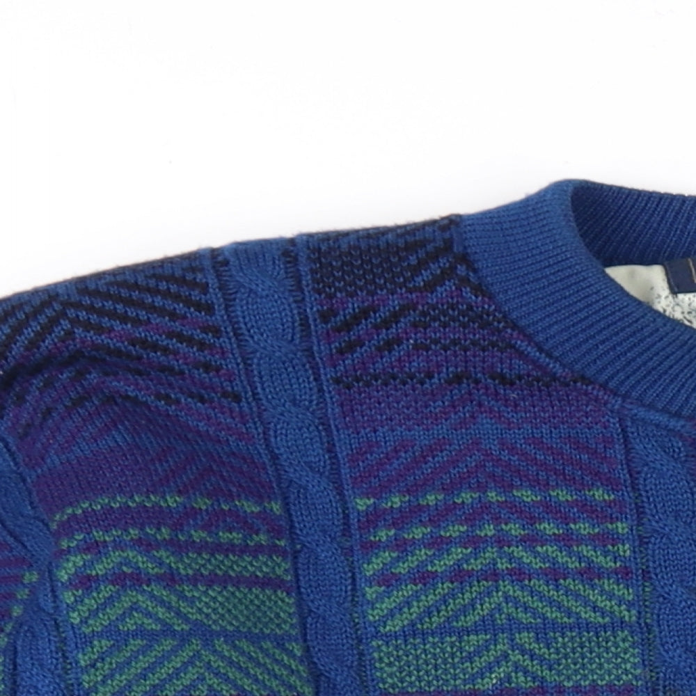 Pringle Mens Blue Plaid Wool Pullover Sweatshirt Size XL