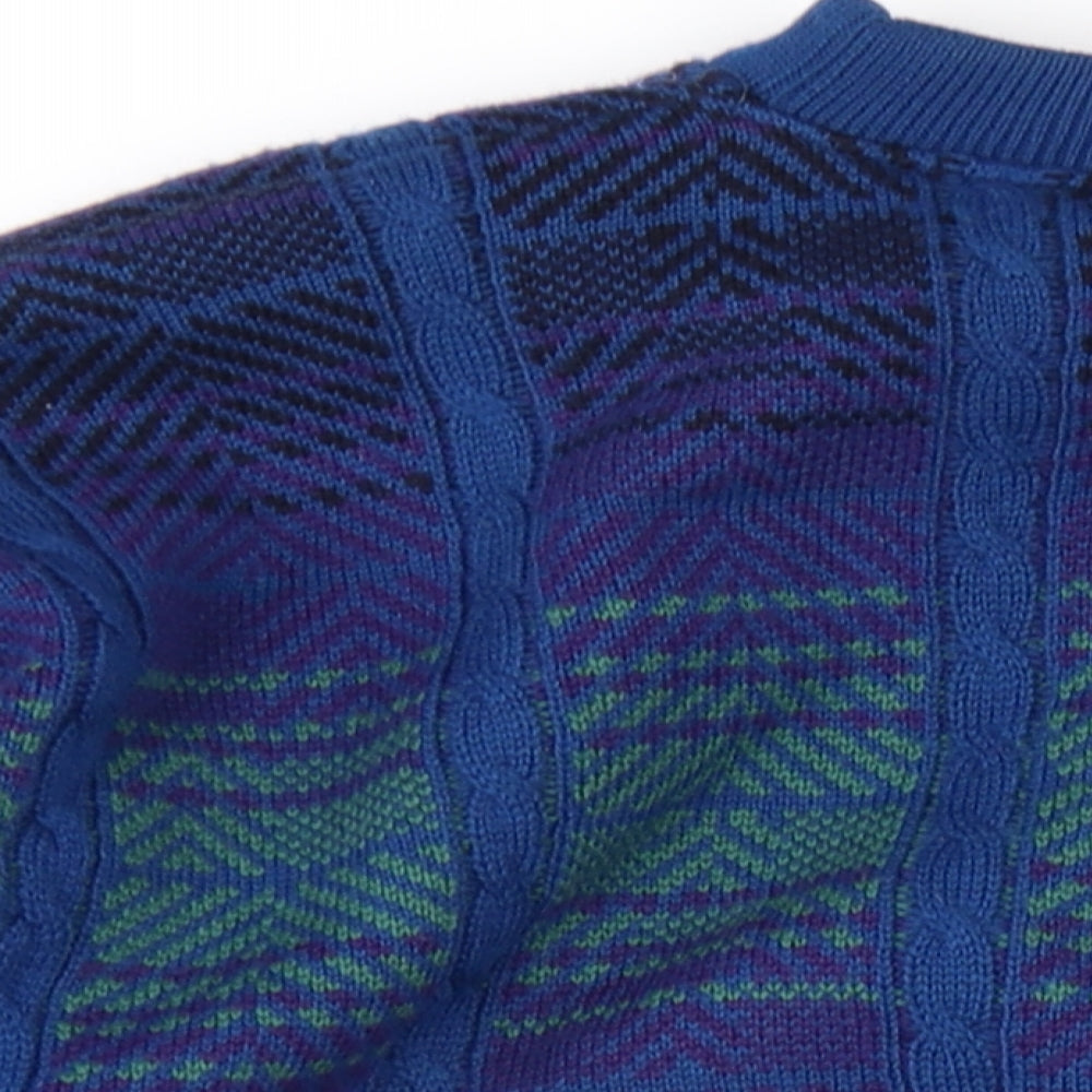 Pringle Mens Blue Plaid Wool Pullover Sweatshirt Size XL