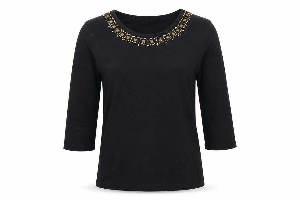 Womens UK Size 10 EWM Black Cotton T-Shirt