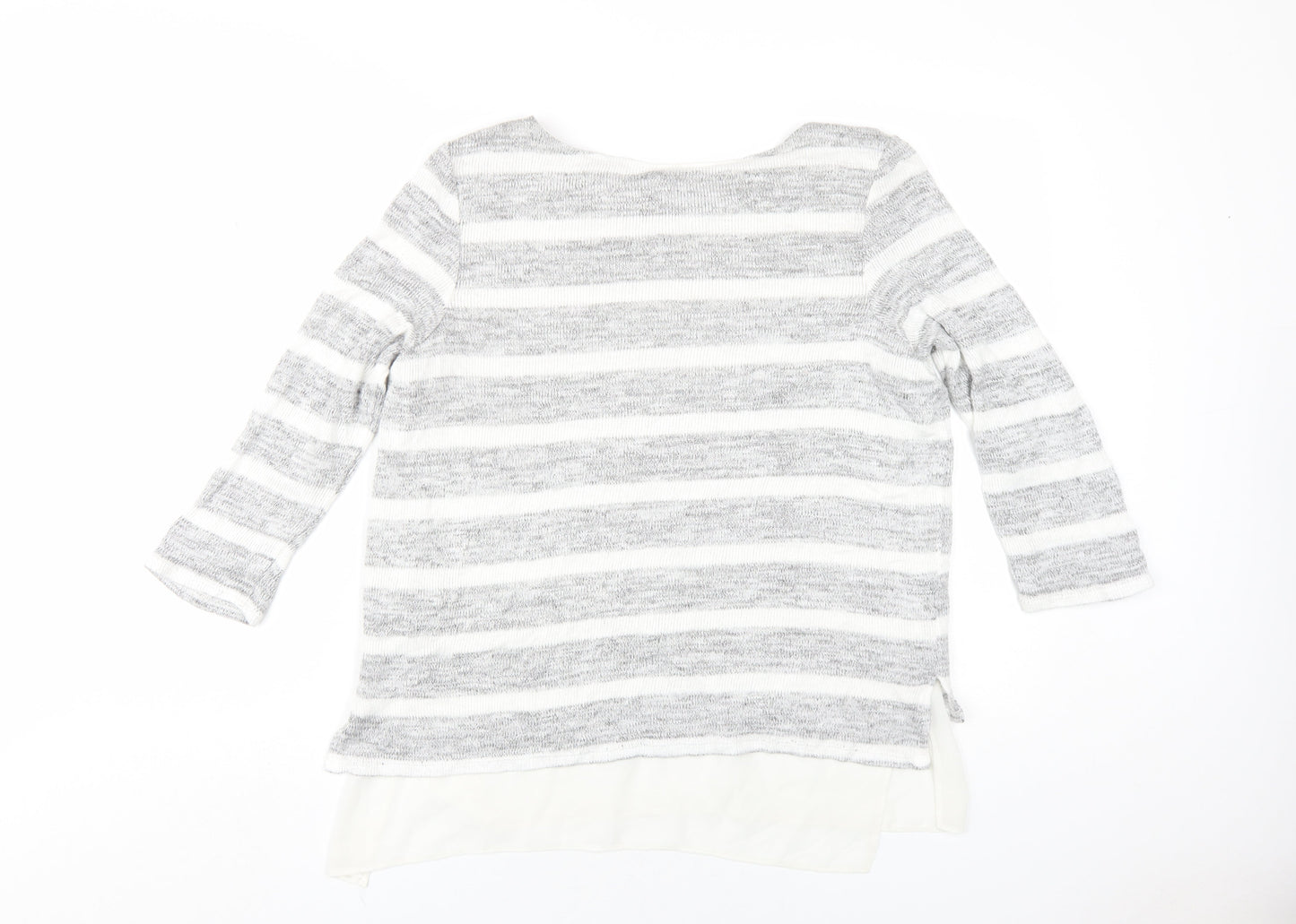 Phase Eight Womens Grey Striped Viscose Basic T-Shirt Size 12 Round Neck