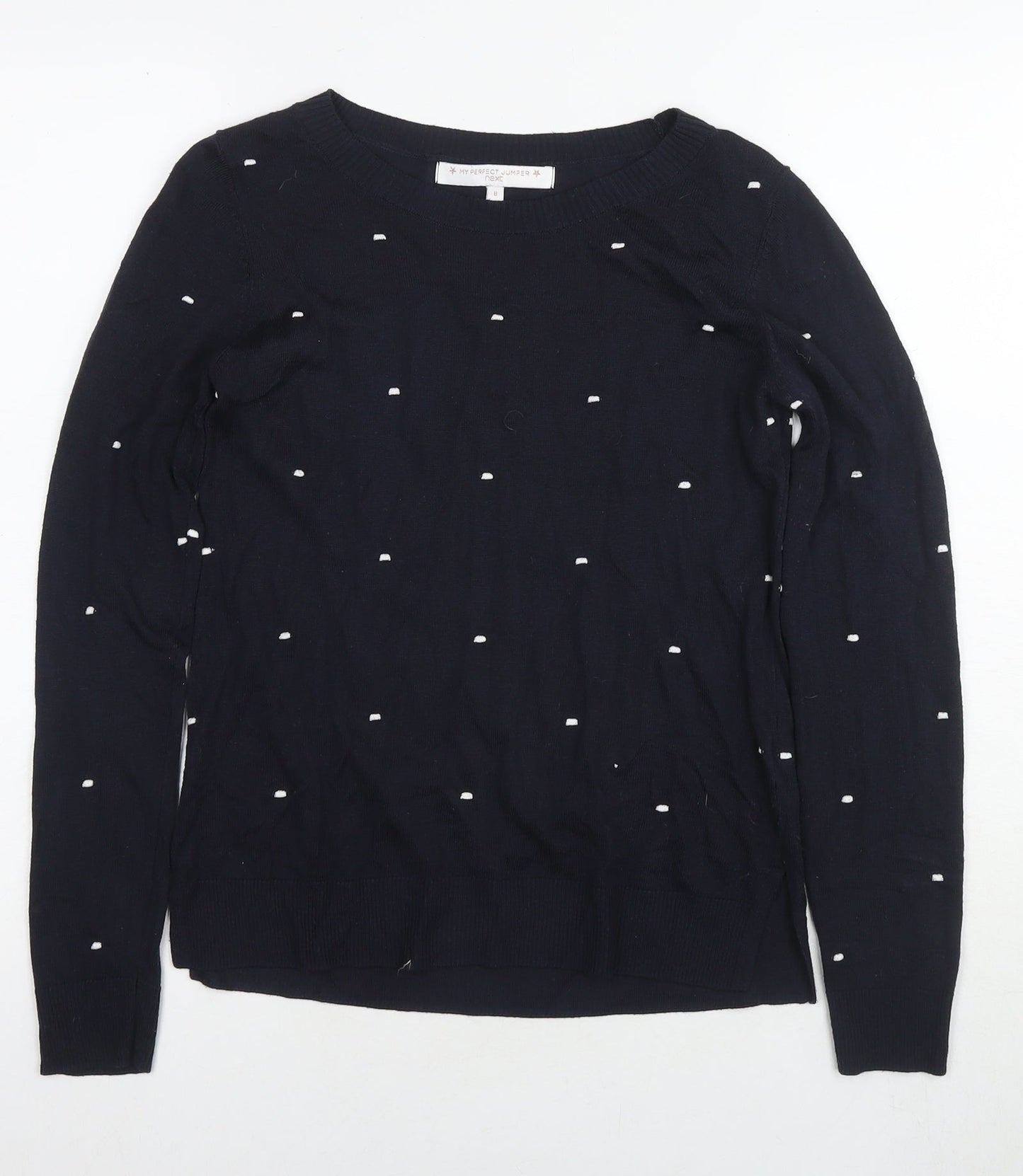NEXT Womens Black Round Neck Polka Dot Polyester Pullover Jumper Size 8