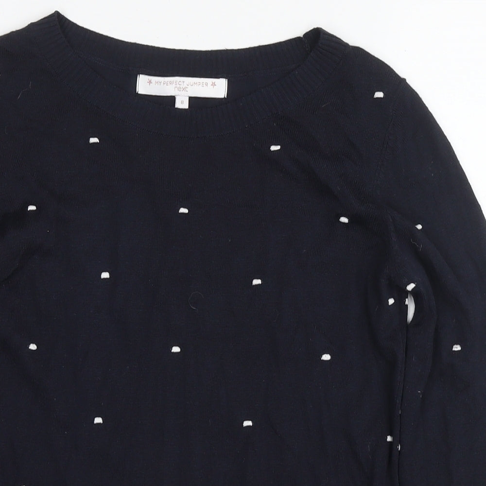 NEXT Womens Black Round Neck Polka Dot Polyester Pullover Jumper Size 8