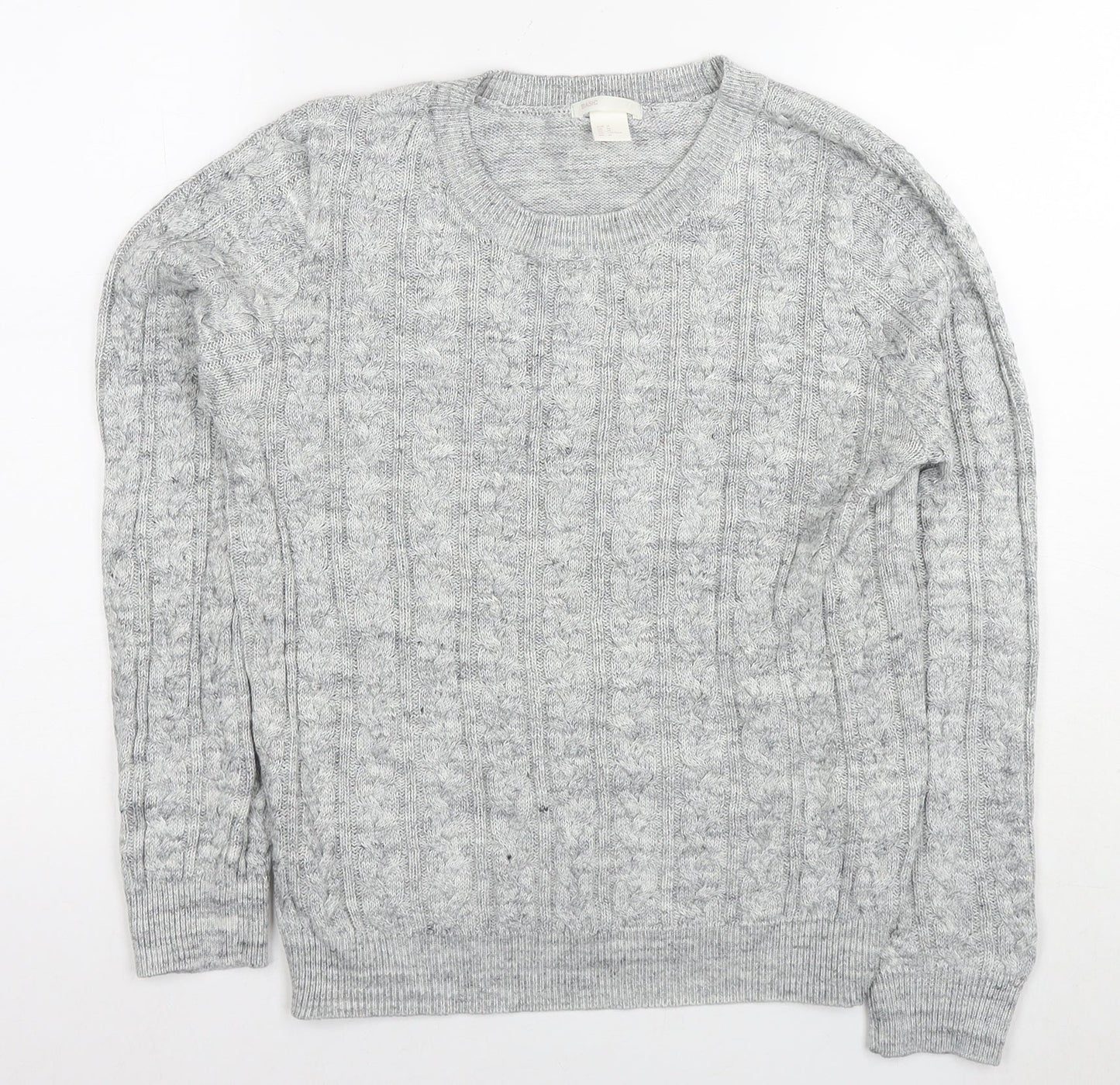 H&M Womens Grey Round Neck Acrylic Pullover Jumper Size M