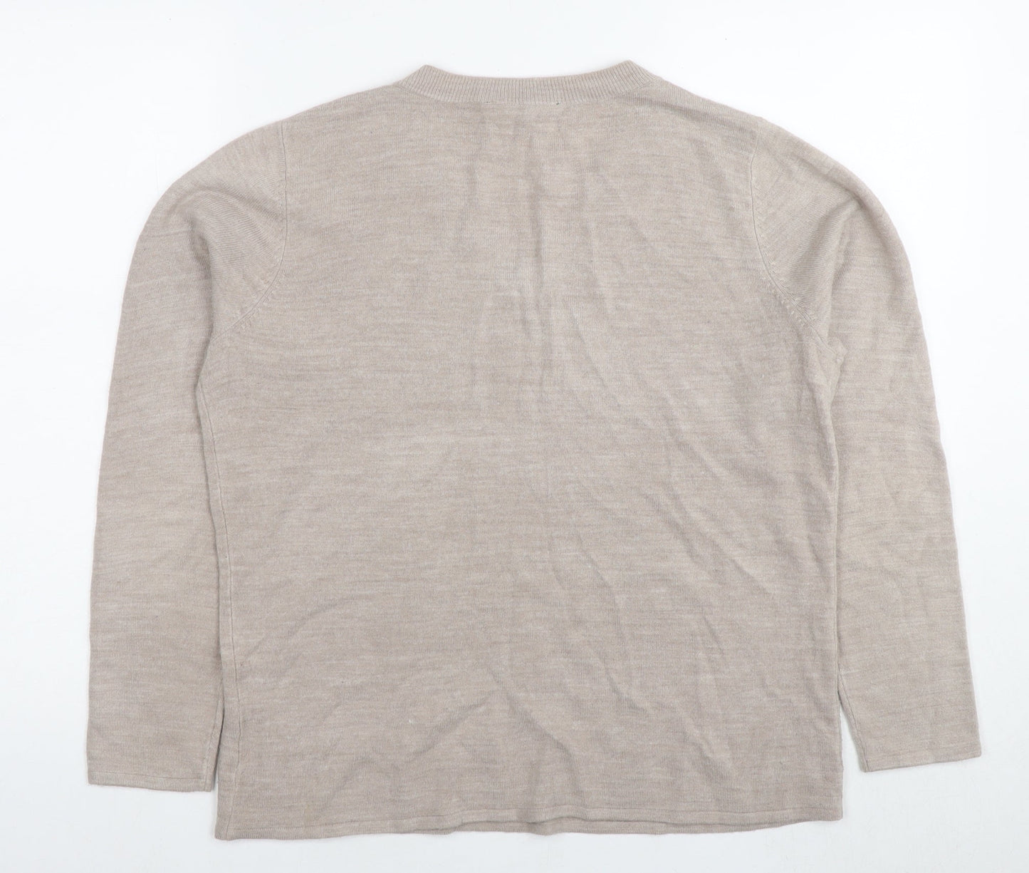 Bonmarché Womens Beige V-Neck Acrylic Pullover Jumper Size 16 - Size 16-18