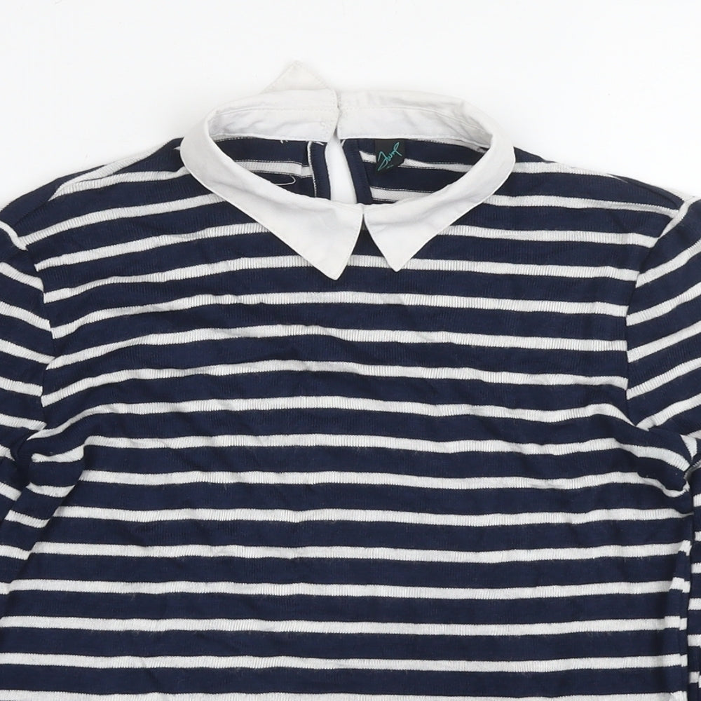 Jump Womens Blue Collared Striped Viscose Pullover Jumper Size XS