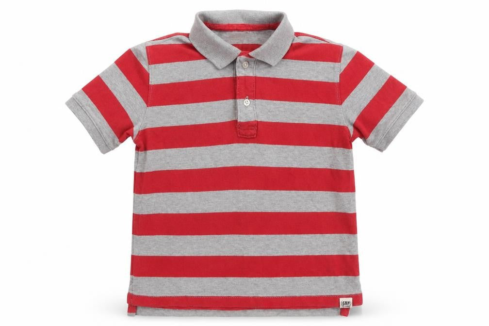 Gap Boys Grey Striped Cotton Basic Polo Size 8-9 Years Collared Pullover