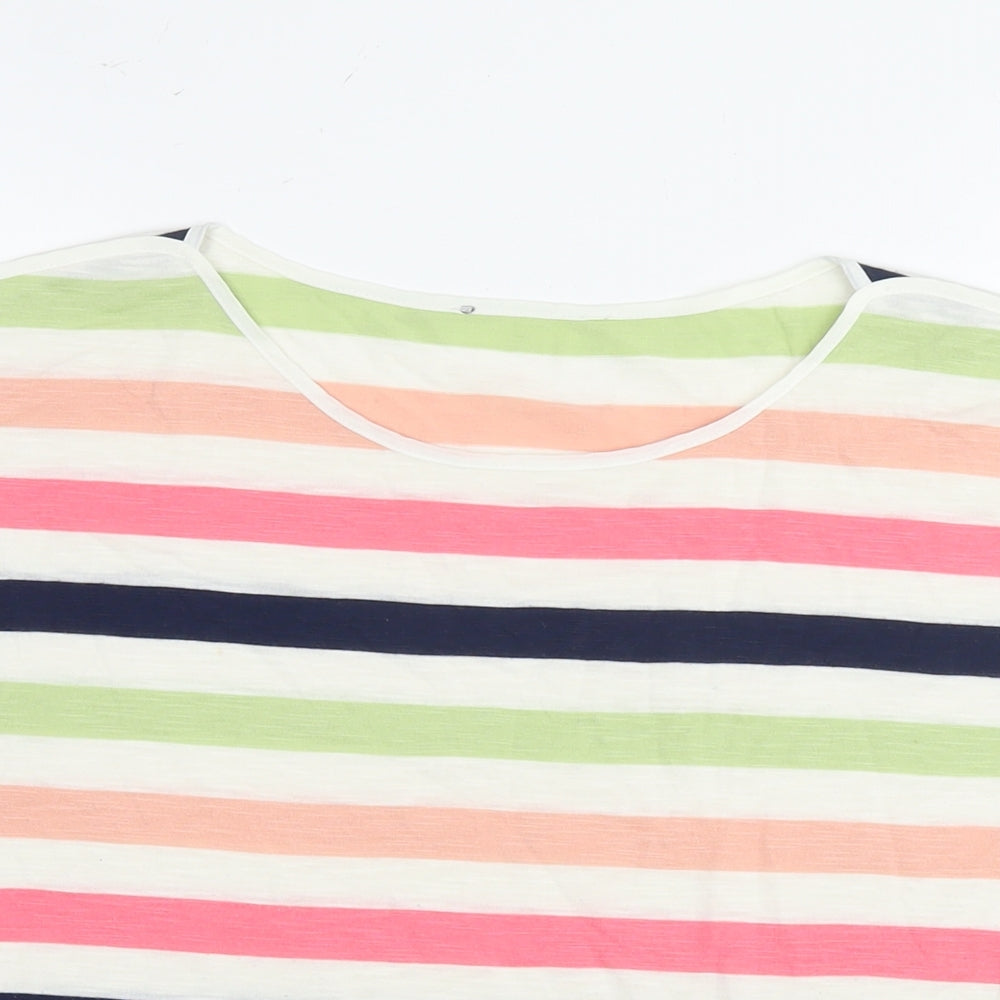 Oasis Womens Multicoloured Striped Viscose Basic T-Shirt Size M Round Neck
