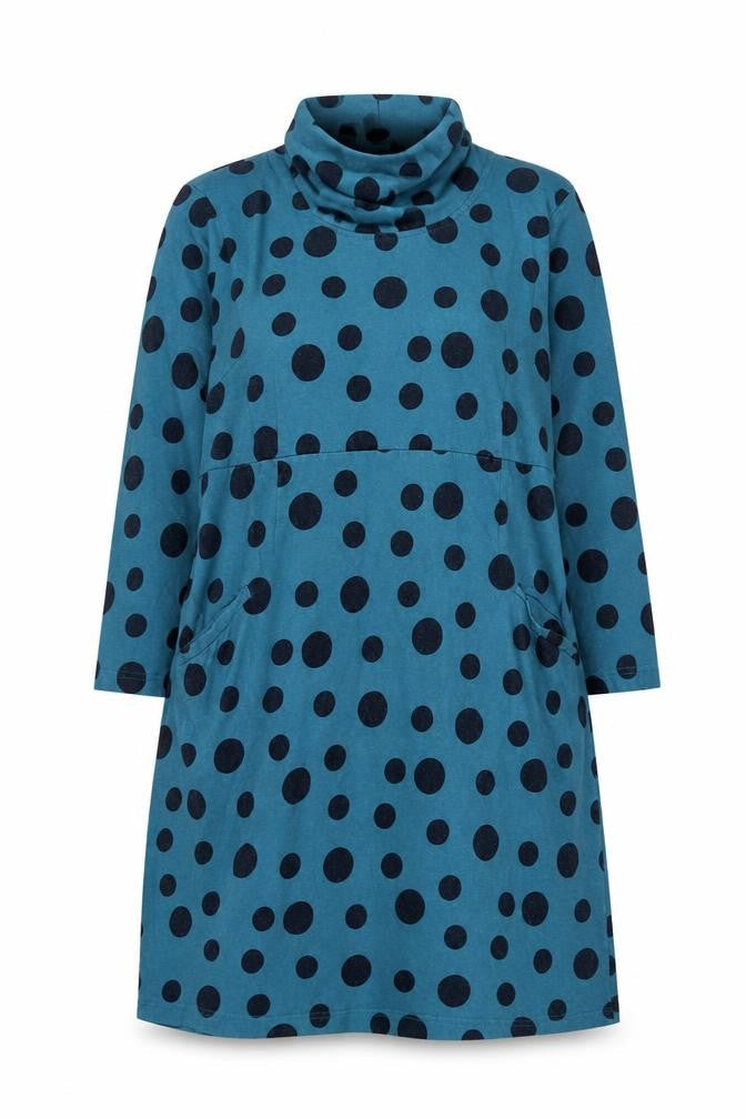 Adnini Womens Blue Polka Dot Cotton A-Line Size 16 Roll Neck Pullover