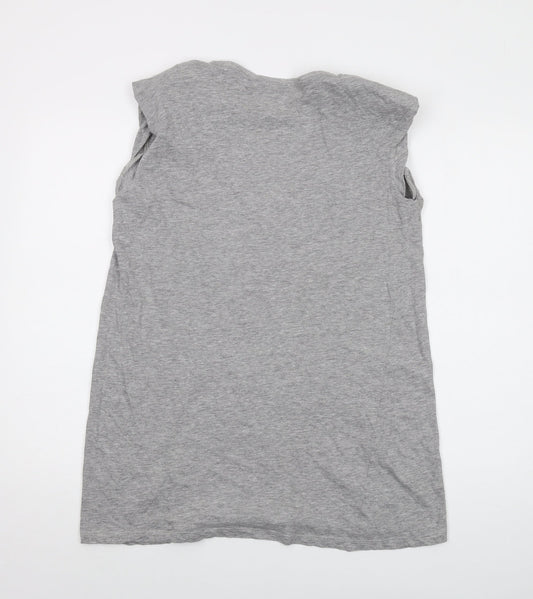 Brave Soul Womens Grey Cotton Tunic Tank Size M Round Neck