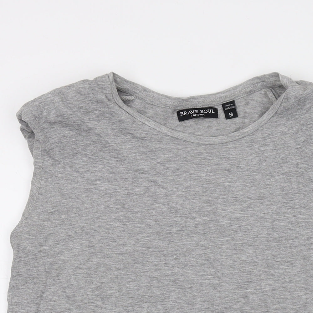 Brave Soul Womens Grey Cotton Tunic Tank Size M Round Neck