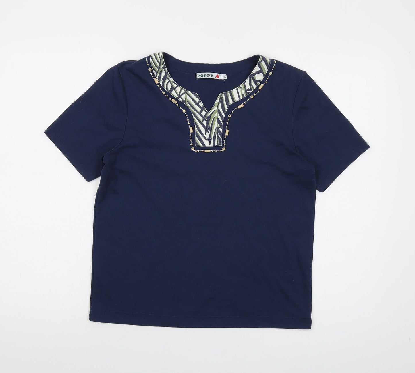 Poppyr Womens Blue Polyester Basic T-Shirt Size 10 V-Neck
