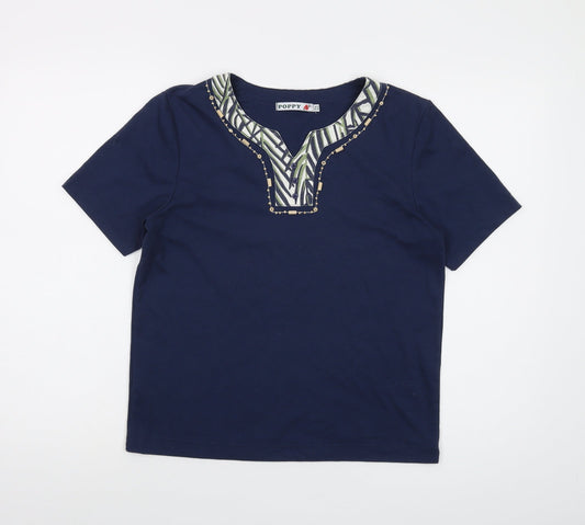 Poppyr Womens Blue Polyester Basic T-Shirt Size 10 V-Neck