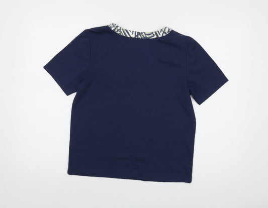 Poppyr Womens Blue Polyester Basic T-Shirt Size 10 V-Neck