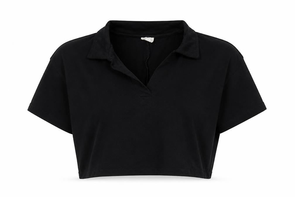 Cotton On Womens Black Cotton Cropped T-Shirt Size M V-Neck