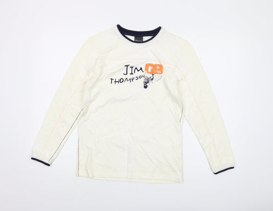 Jim Thompson Boys Ivory Cotton Basic T-Shirt Size L Crew Neck Pullover
