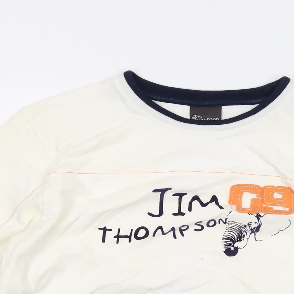 Jim Thompson Boys Ivory Cotton Basic T-Shirt Size L Crew Neck Pullover