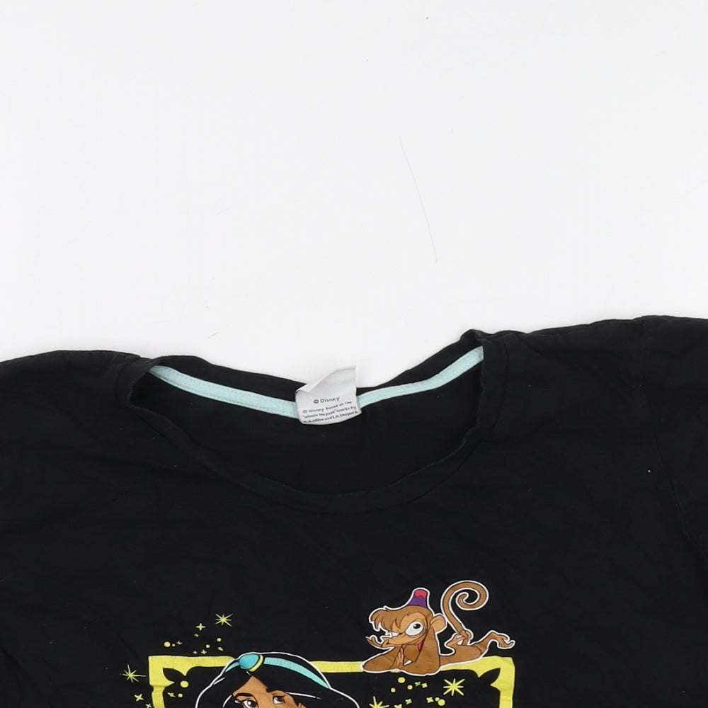 Disney Womens Black Cotton Basic T-Shirt Size 8 Crew Neck