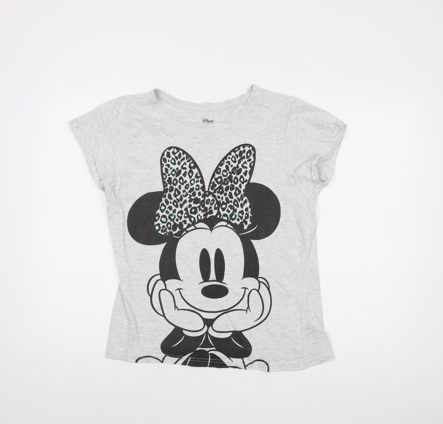 Disney Womens Grey Cotton Basic T-Shirt Size 10 Crew Neck - Minnie Mouse