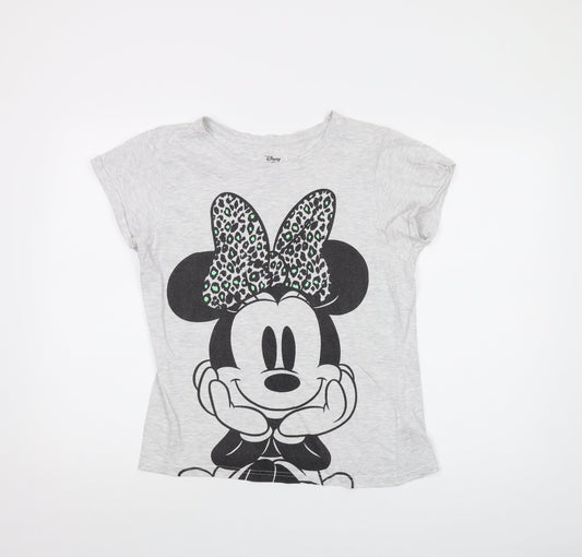 Disney Womens Grey Cotton Basic T-Shirt Size 10 Crew Neck - Minnie Mouse