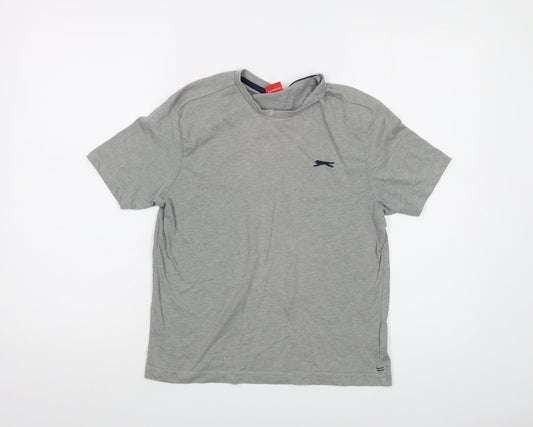 Slazenger Boys Grey Polyester Basic T-Shirt Size 13 Years Crew Neck Pullover
