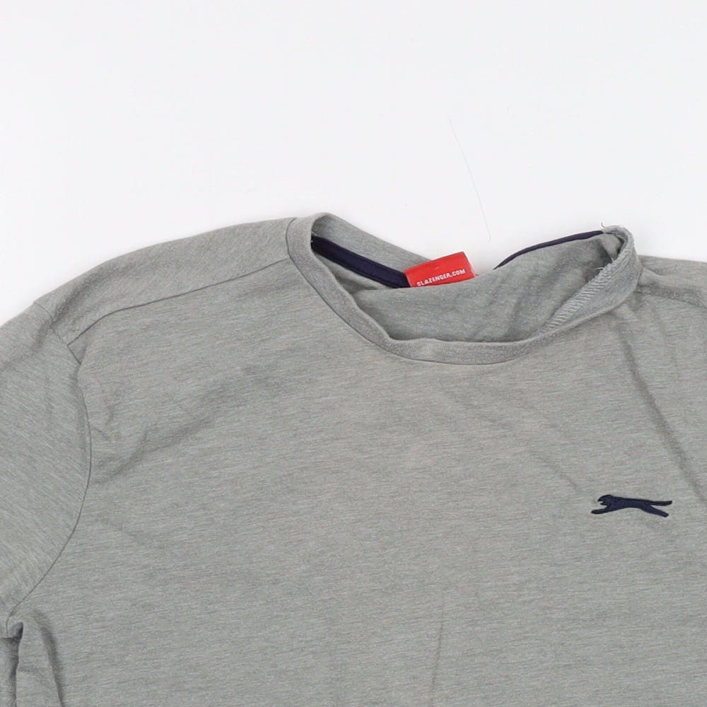 Slazenger Boys Grey Polyester Basic T-Shirt Size 13 Years Crew Neck Pullover