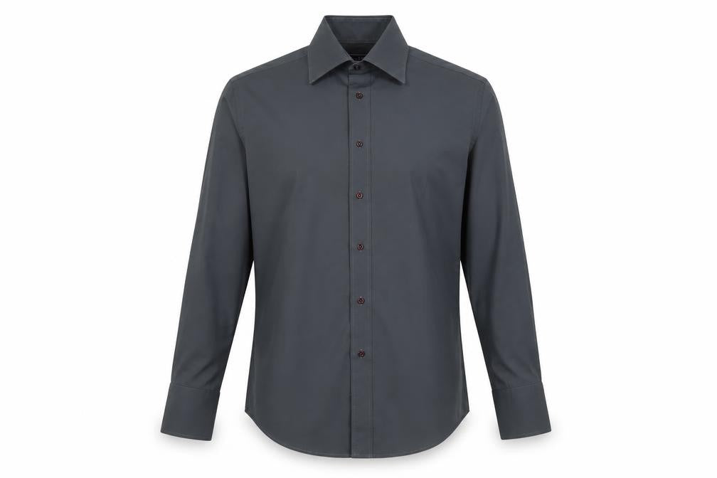 Guide of London Mens Grey Cotton Button-Up Size L Collared Button
