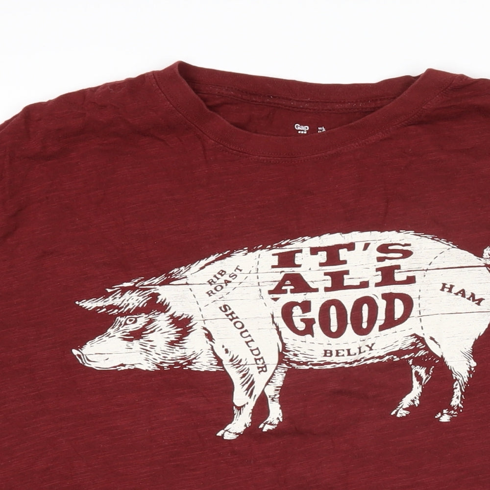 Gap Mens Brown Cotton T-Shirt Size L Round Neck - Its all good, Rib roast Shoulder Ham Belly. Pig