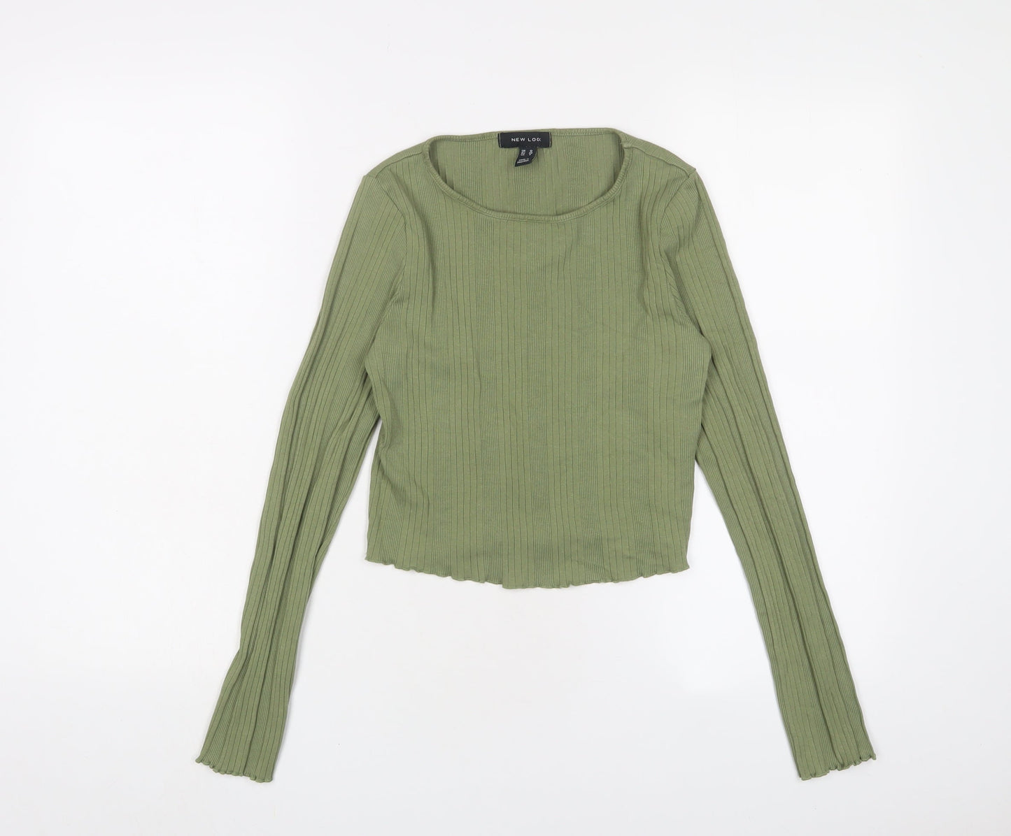 New Look Womens Green Cotton Basic T-Shirt Size 12 Crew Neck - Lettuce Edging