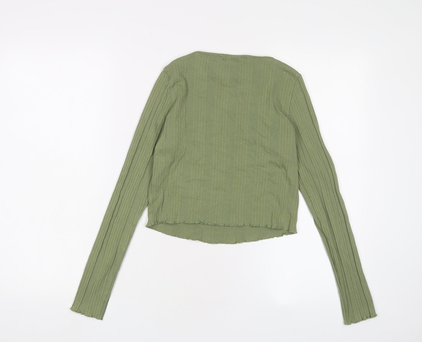 New Look Womens Green Cotton Basic T-Shirt Size 12 Crew Neck - Lettuce Edging