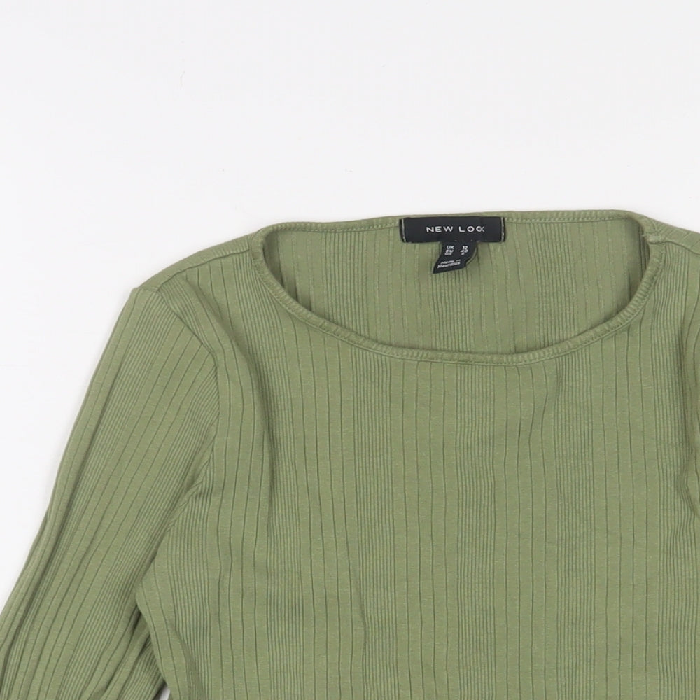 New Look Womens Green Cotton Basic T-Shirt Size 12 Crew Neck - Lettuce Edging