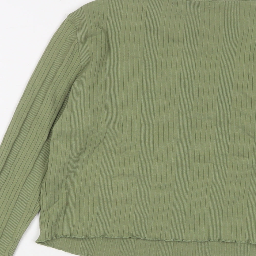 New Look Womens Green Cotton Basic T-Shirt Size 12 Crew Neck - Lettuce Edging