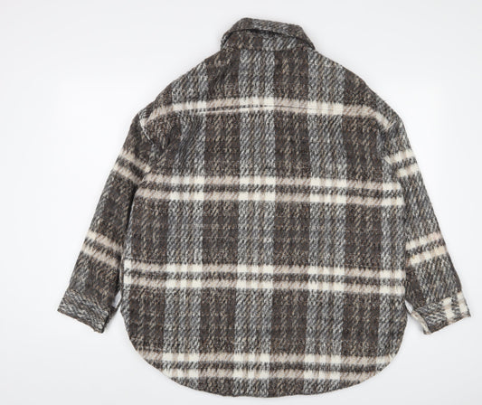 Missguided Womens Brown Plaid Jacket Size 10 Snap