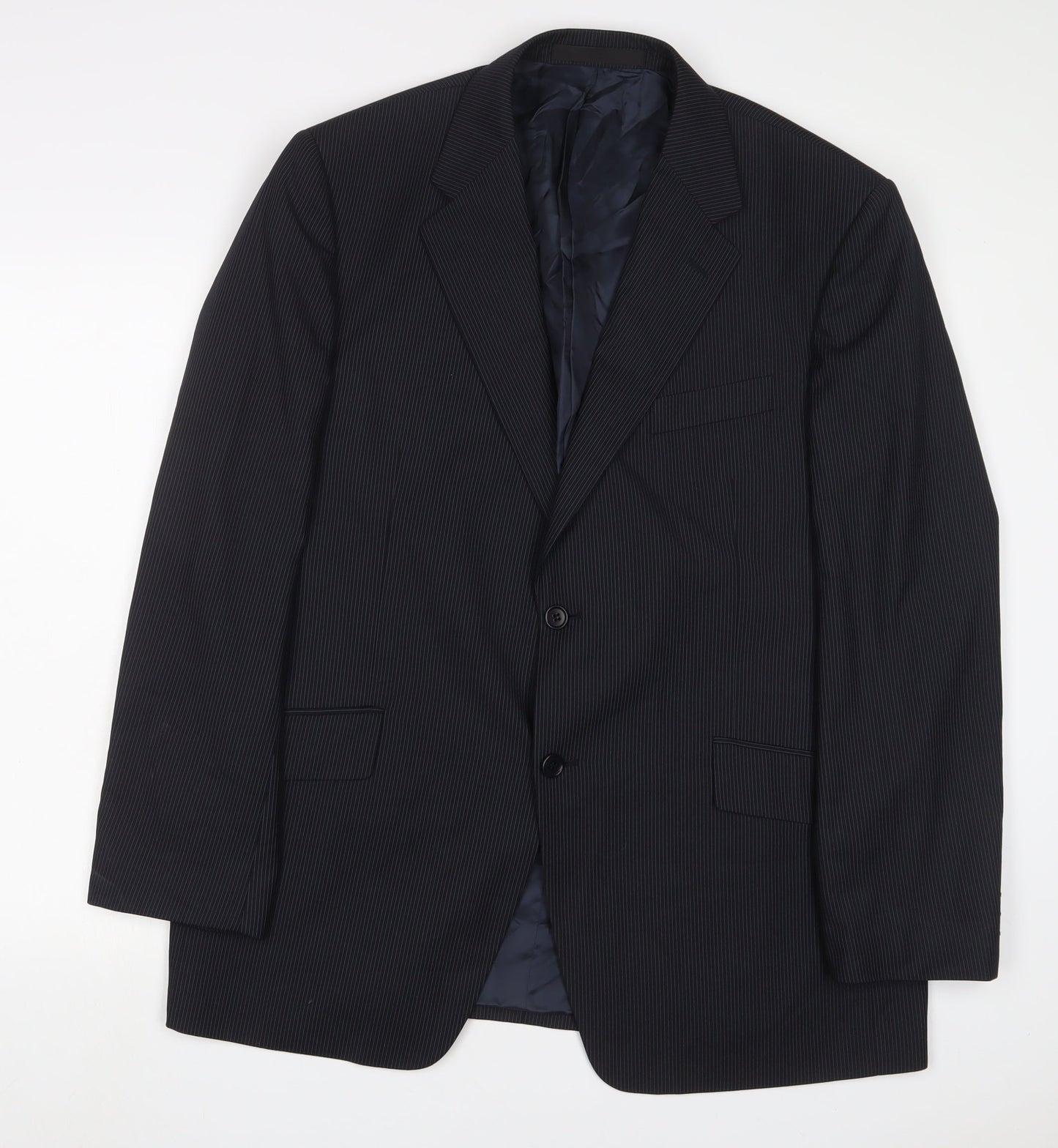 Autograph Mens Black Striped Polyester Jacket Suit Jacket Size 44 Regular