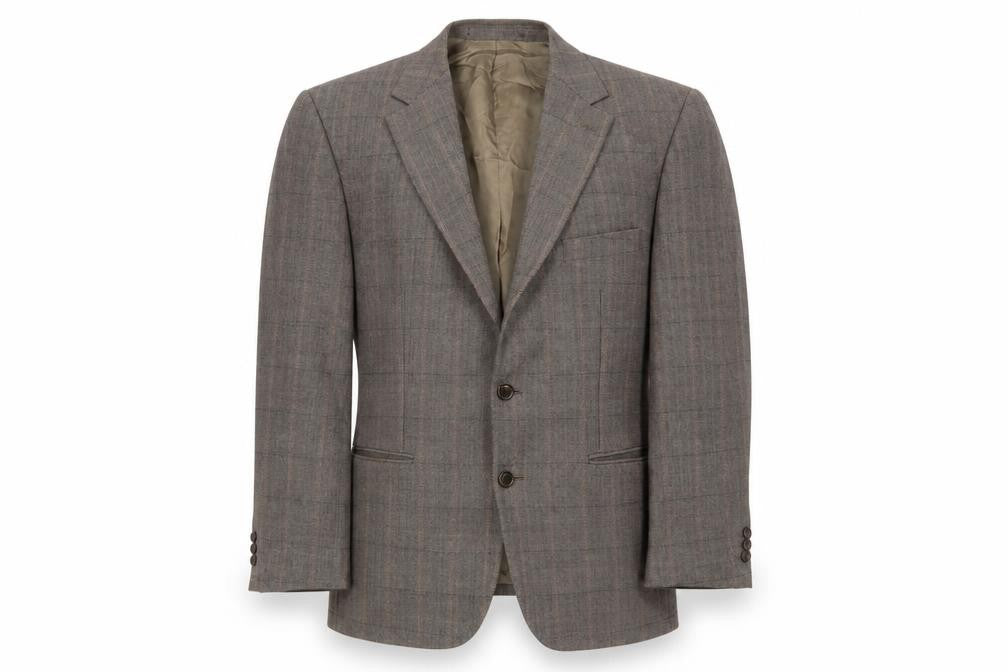 Front view of Wellington men’s brown plaid wool jacket suit jacket, size 46, regular