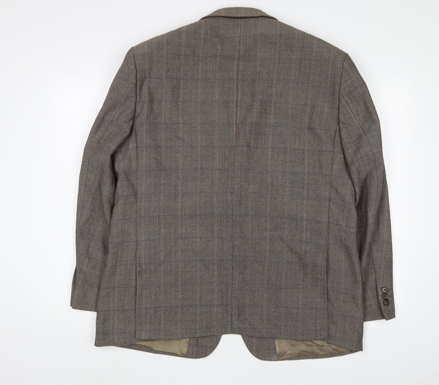 Wellington Mens Brown Plaid Wool Jacket Suit Jacket Size 46 Regular