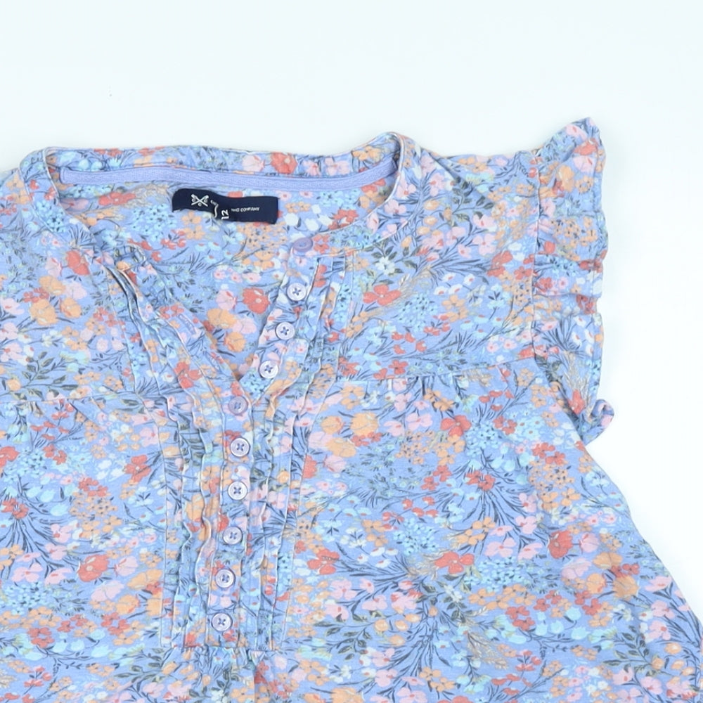 Crewe clothing Co Womens Blue Floral Cotton Basic Blouse Size 12 Crew Neck - Logo