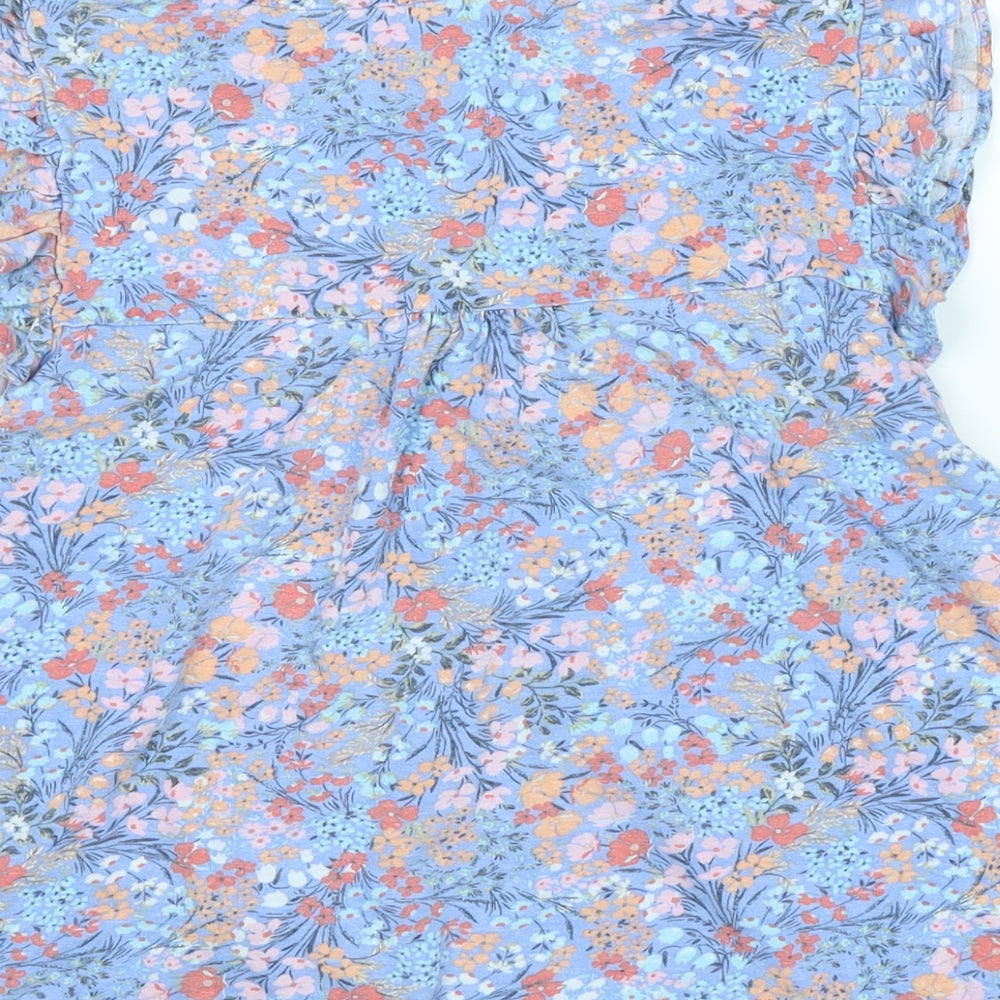 Crewe clothing Co Womens Blue Floral Cotton Basic Blouse Size 12 Crew Neck - Logo