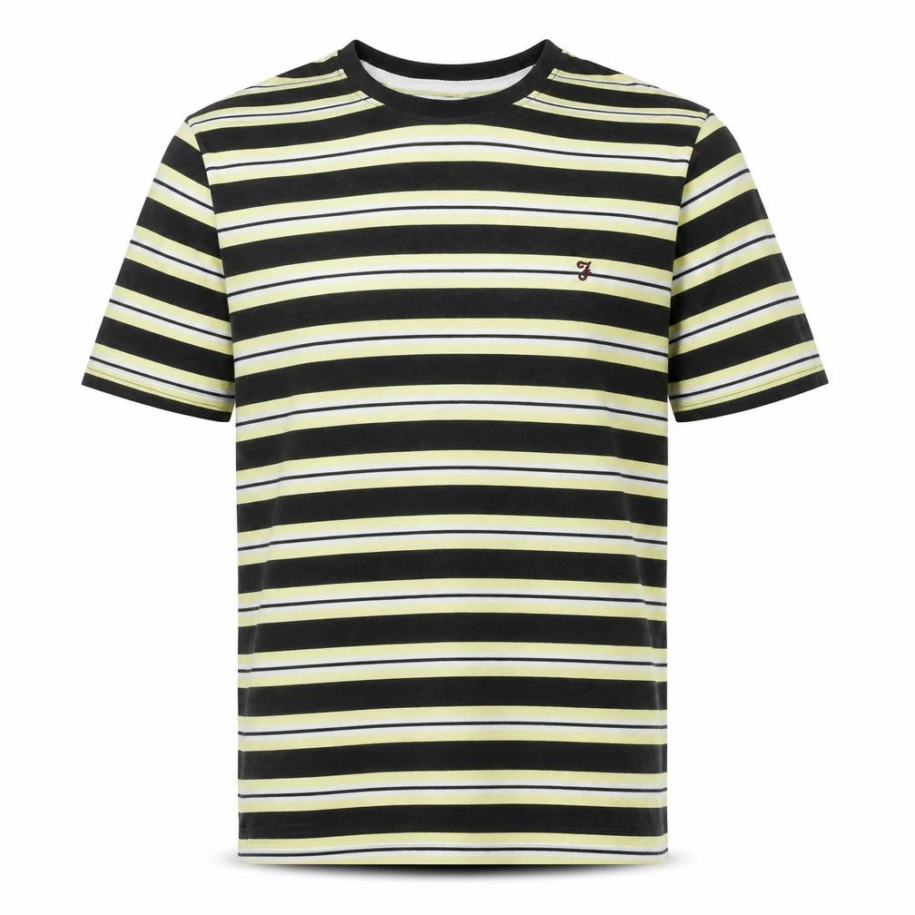 Farah 1920 Mens Black Striped Cotton T-Shirt Size S Crew Neck - Logo