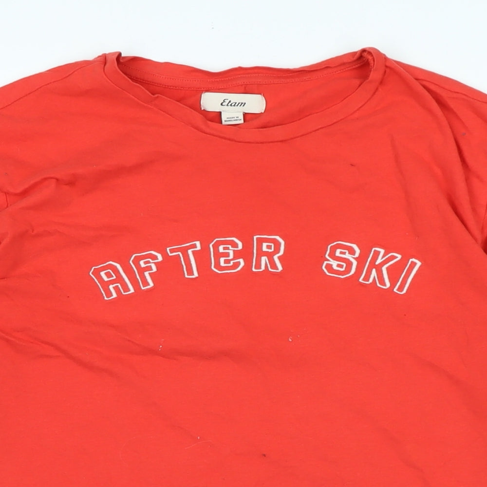 After ski Womens Red Cotton Basic T-Shirt Size S Crew Neck - Logo