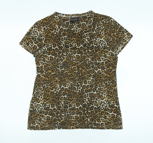 Brave Soul Womens Multicoloured Animal Print Cotton Basic T-Shirt Size S Crew Neck - Logo