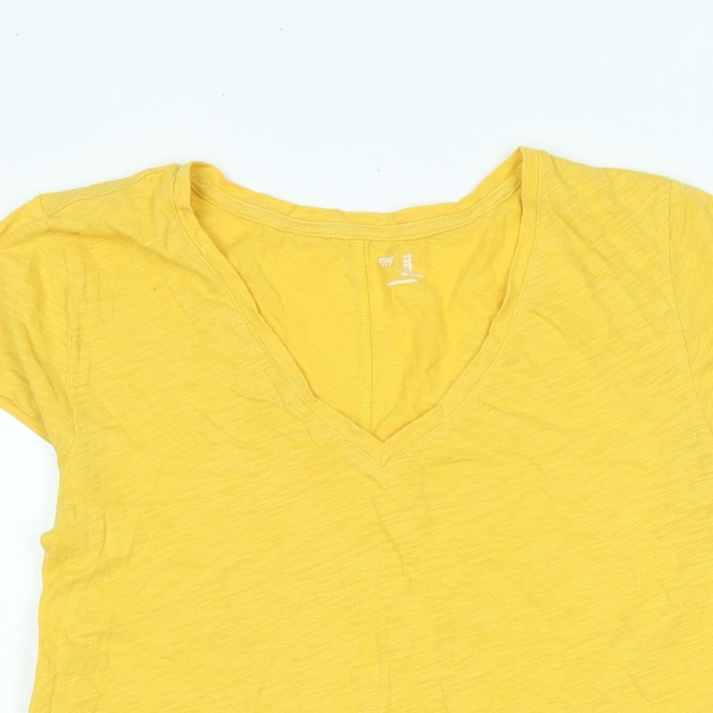 Gap Womens Yellow Cotton Basic T-Shirt Size S V-Neck - Logo