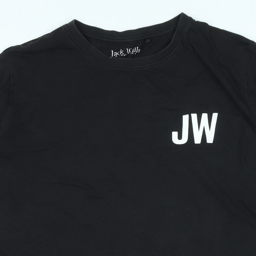 Jack Wills Mens Black Cotton T-Shirt Size S Crew Neck - Logo