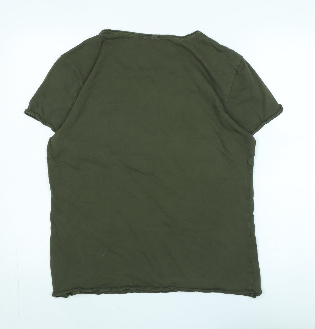 Blend Womens Green Cotton Basic T-Shirt Size L Scoop Neck - Logo